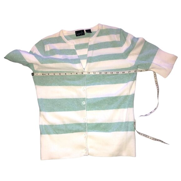 Kershaw stripe pattern green/white front button closure sweater size medium - Picture 5 of 6